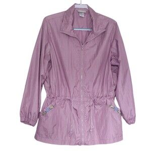 Blair Womens L Windbreaker Jacket Large Coat Zip Embroidered Flowers Grannycore